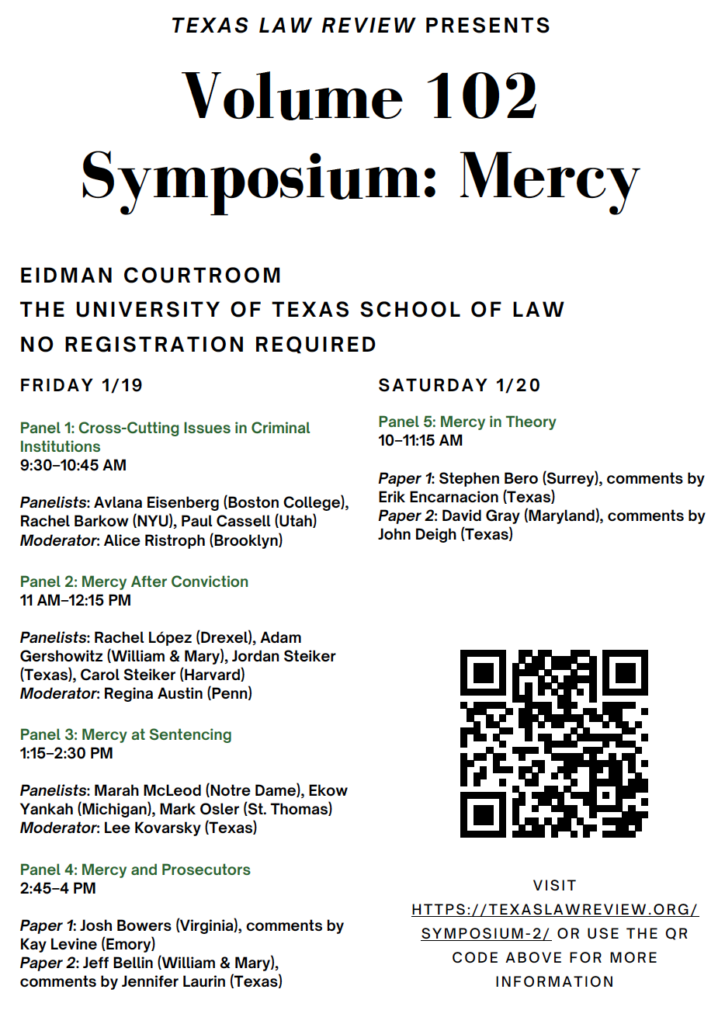 Friday and Saturday schedules for the Texas Law Review Volume 102 symposium